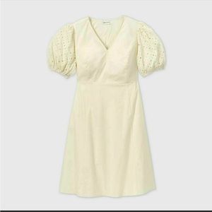 Target Ava & Viv Eyelet Puffy Sleeve Midi Peasant Dress SZ XL in Cream
